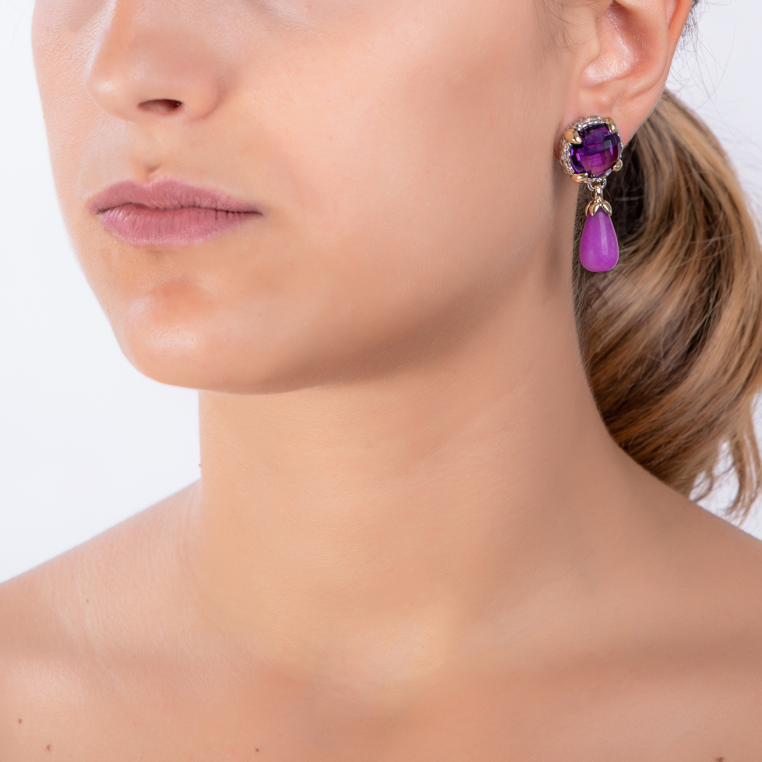 Orecchini A Clip Argento Con Pietra Viola E Cristalli | Coco Di Bello London | Eleganti E Senza Foro